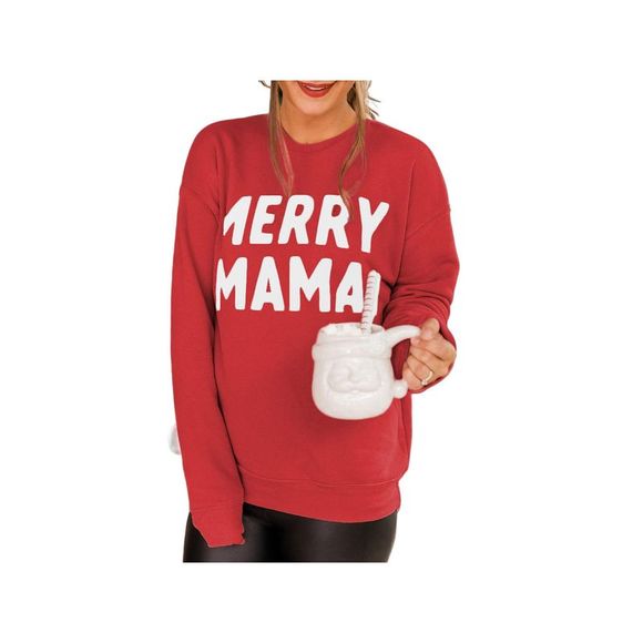 Azura Exchange  Red MERRY MAMA Long Sleeve Pullover Sweatshirt - Picture 14 of 14